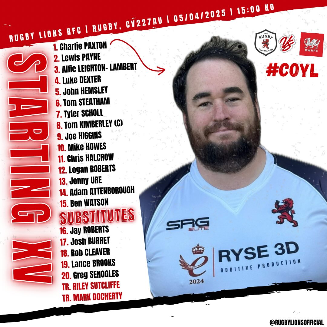 Rugby Lions v Rugby Welsh Teamsheet