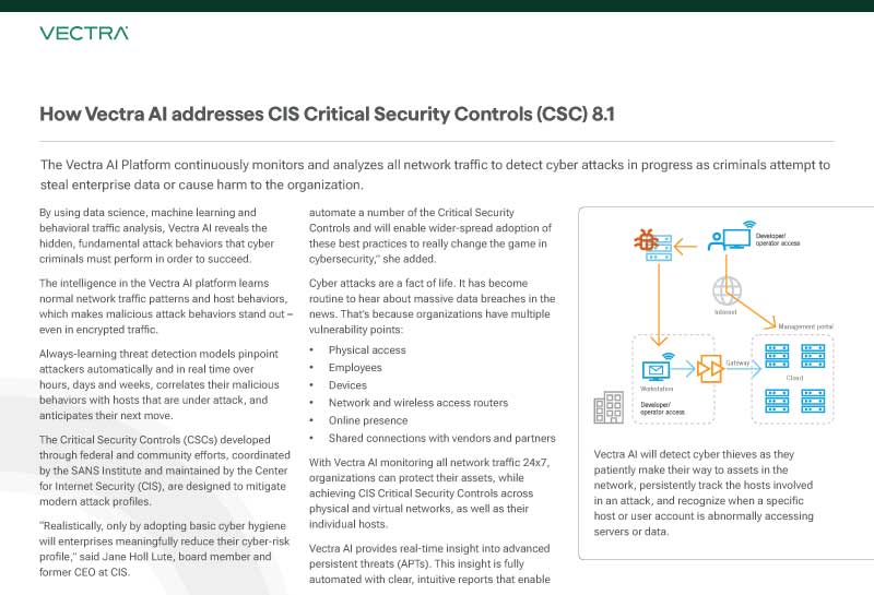 Cómo aborda Vectra los Controles Críticos de Seguridad (CSC) 8.1 de la CEI