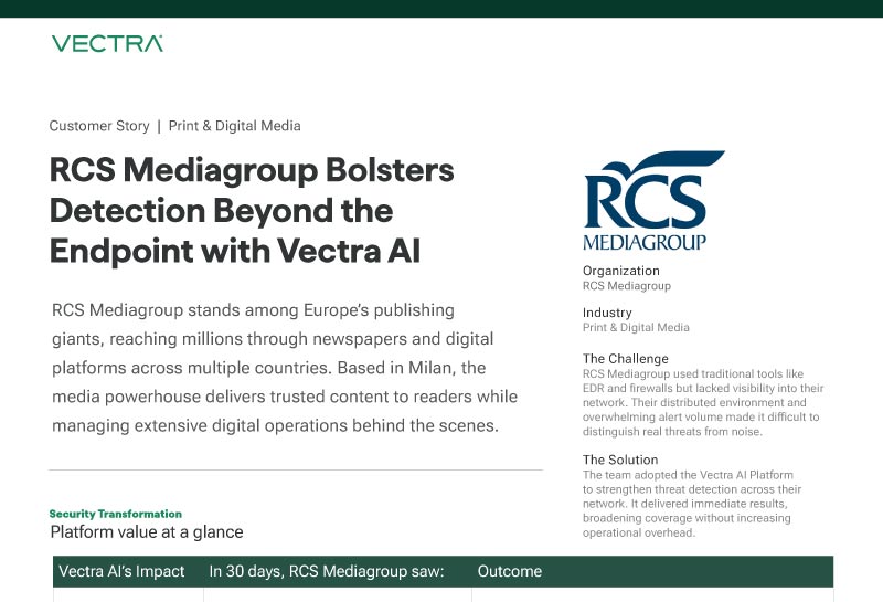 RCS Mediagroup Bolsters Detection Beyond the Endpoint with Vectra AI