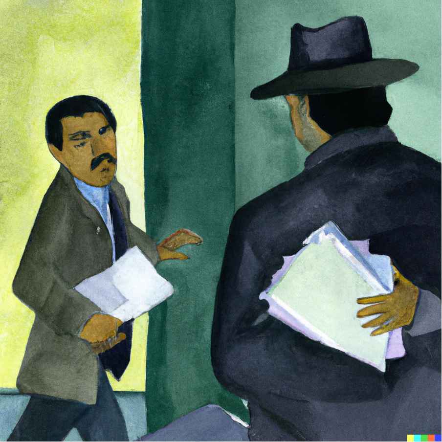 An image representing spies stealing papers from an office, in the style of Monet