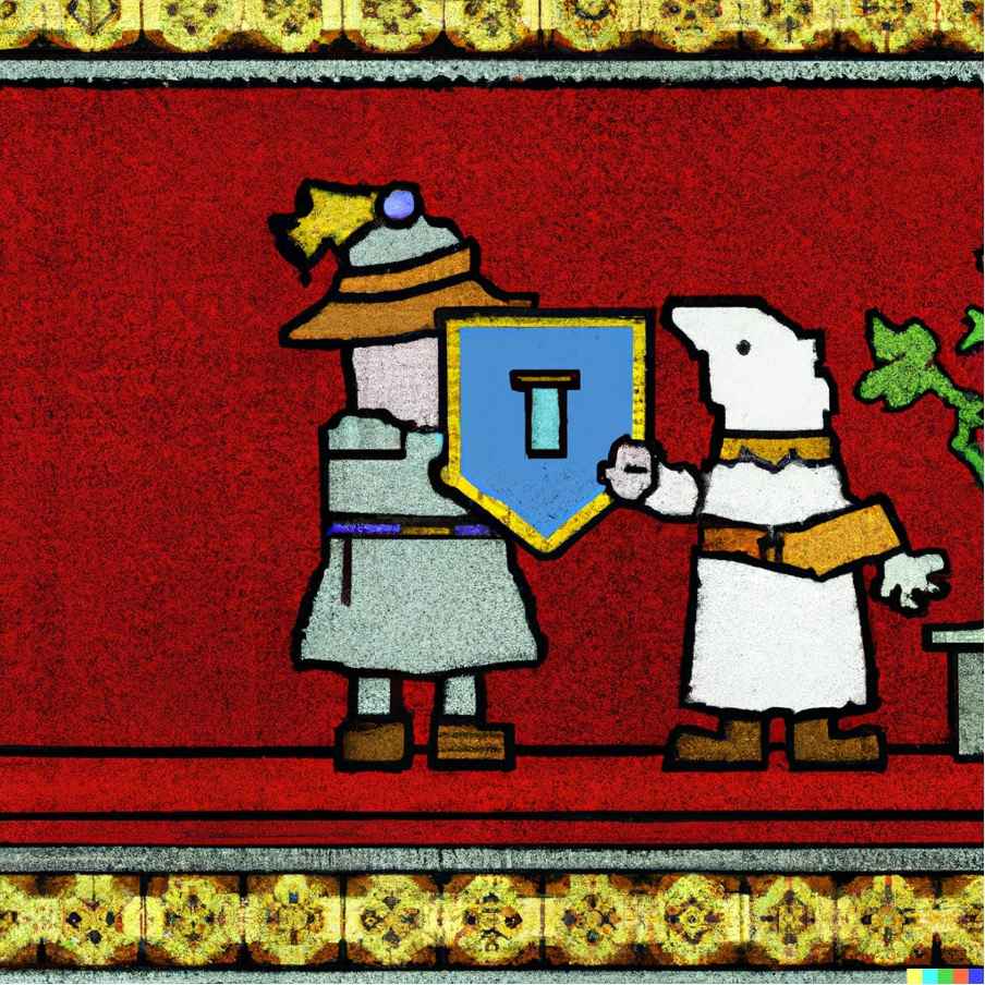 A Security Analyst getting an award for monitoring compliance to a company's chatGPT policy, in the style of the Bayeux Tapestry.
