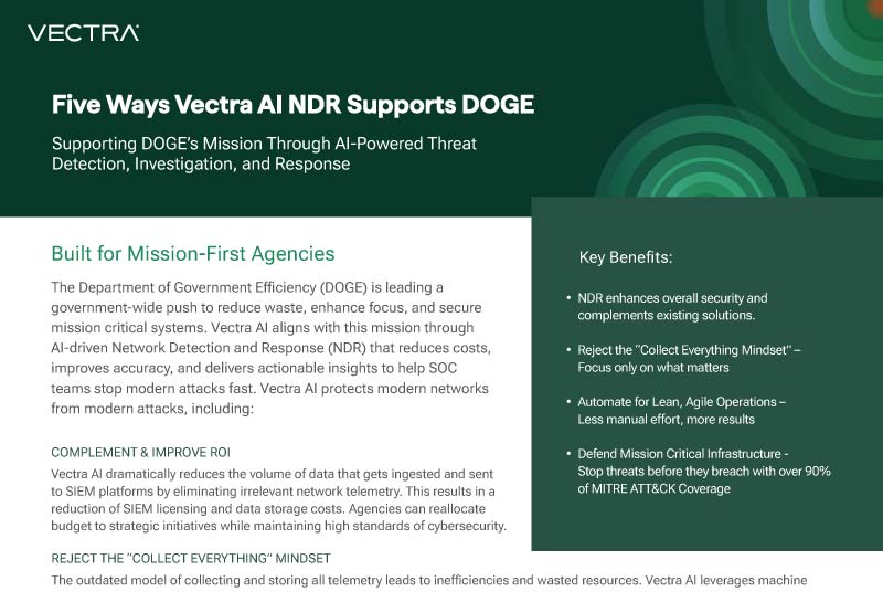 Cinque modi in cui Vectra AI NDR supporta DOGE