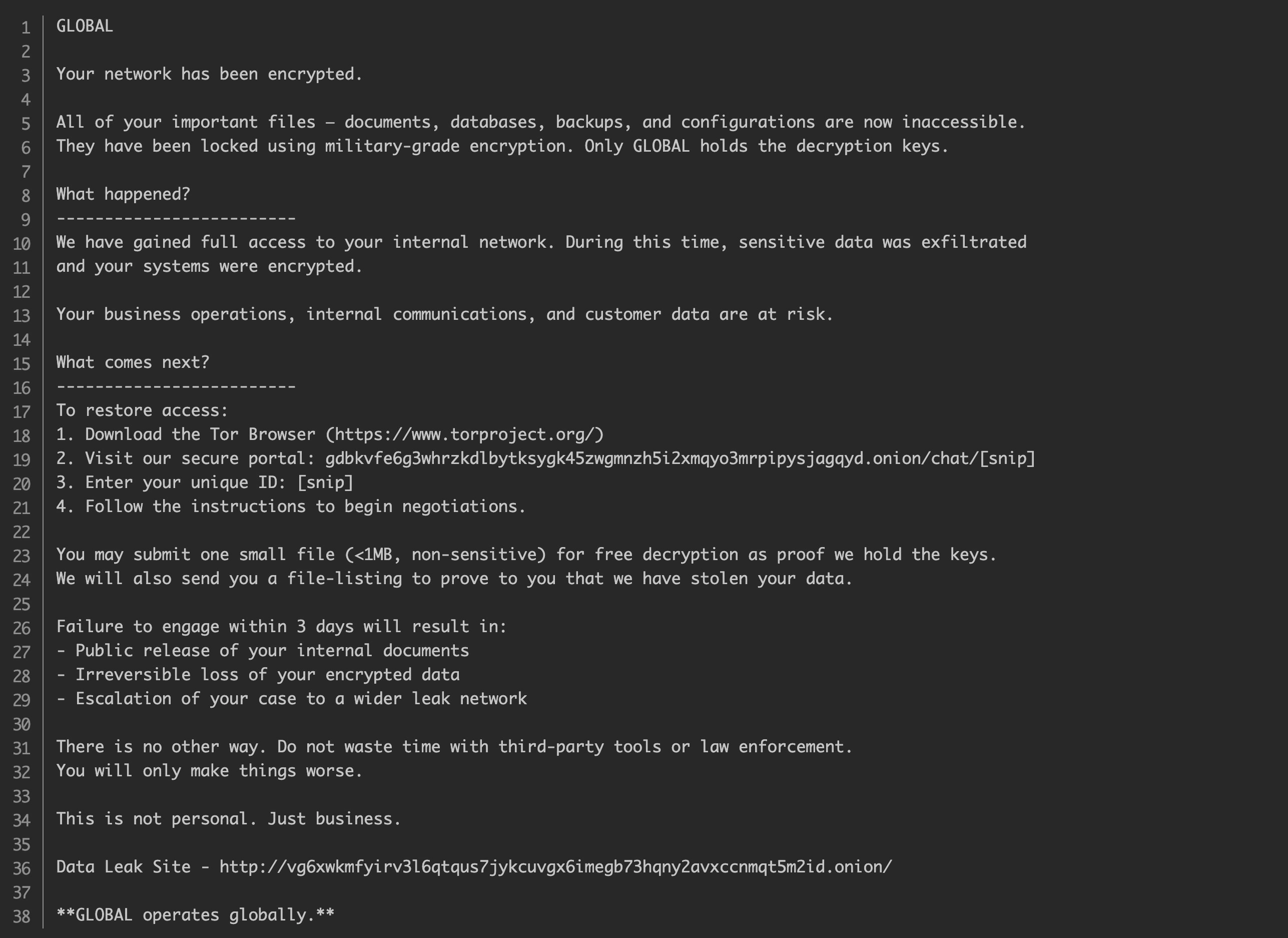 Global Ransomware ransom note