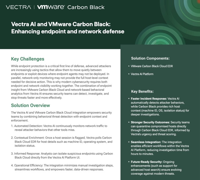 Vectra AI und VMware Carbon Black: Verbesserung der endpoint und Netzwerkverteidigung