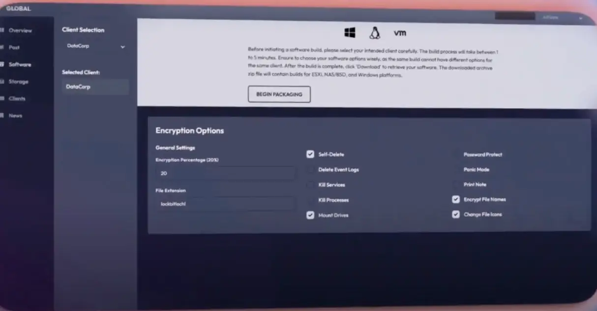 Screenshot of the Global ransomware as a service platform