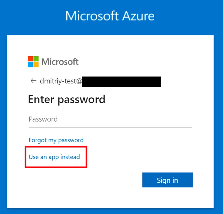 L'utilisateur peut saisir son nom d'utilisateur dans l'invite de connexion Azure, puis sélectionner l'option "Utiliser une application à la place".