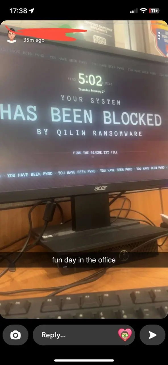 photo of a screen locked by Qilin ransomware