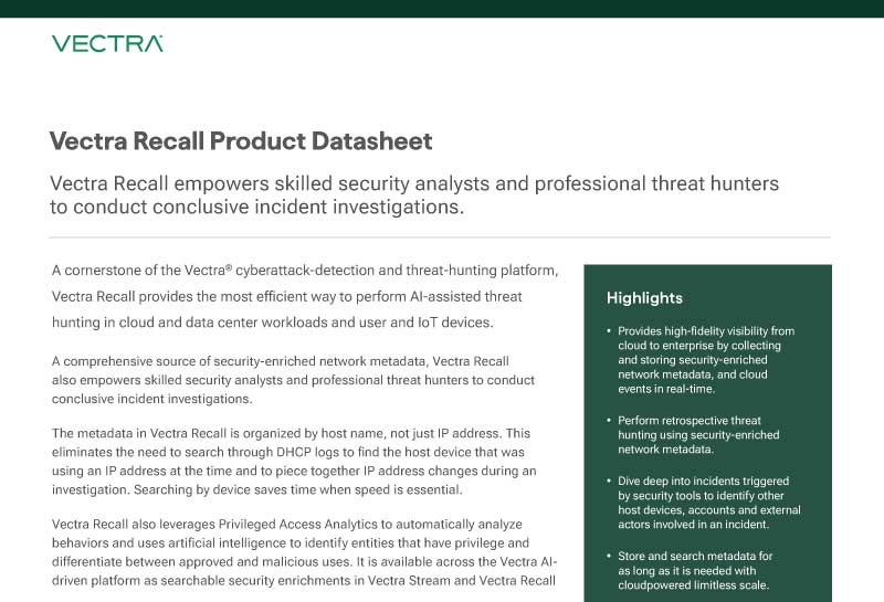 Fiche technique Recall Vectra Recall