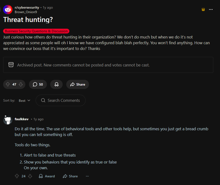 Threat hunting “ auf Reddit