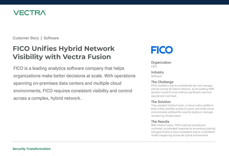 FICO Unifies Hybrid Network Visibility with Vectra Fusion