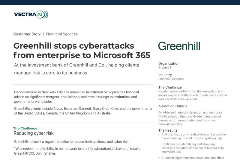 Greenhill stoppt Cyberangriffe von Unternehmen auf Microsoft 365 SaaS mit Vectra