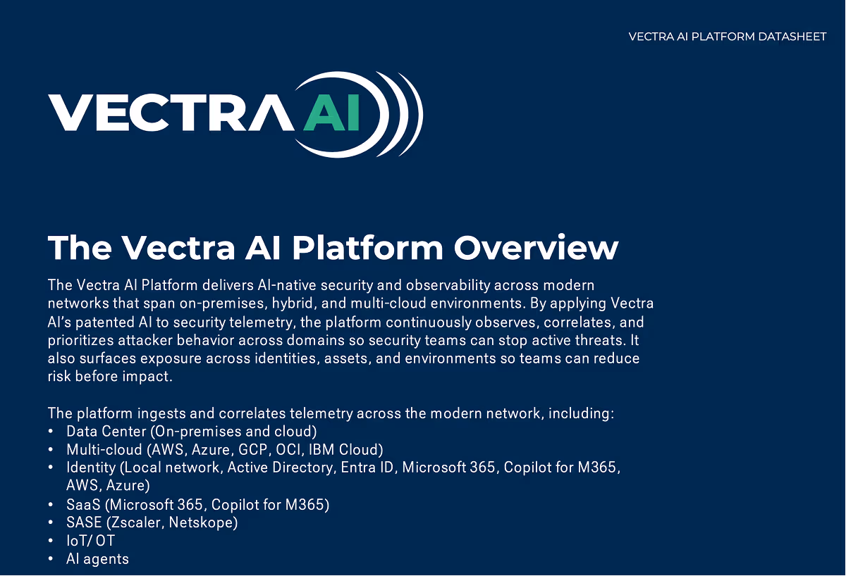 Vectra Al Plattform Merkmale und Vorteile Datenblatt