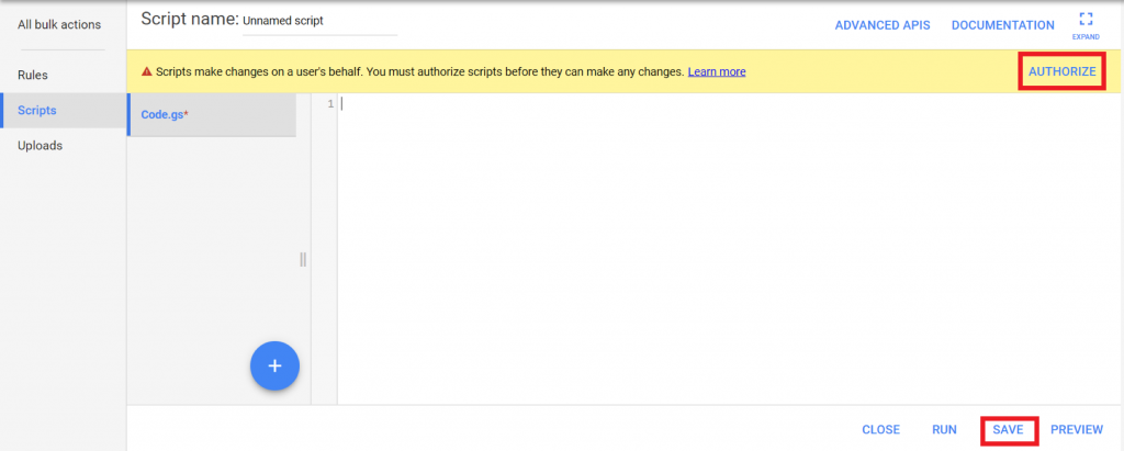 How to authorize the script to make changes to the account