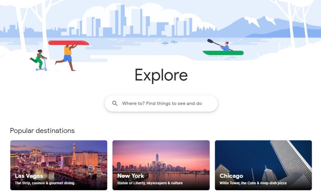 The Google Explore tool identifies popular trip destinations for you.