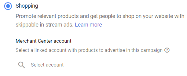 TrueView for Shopping campaign subtype