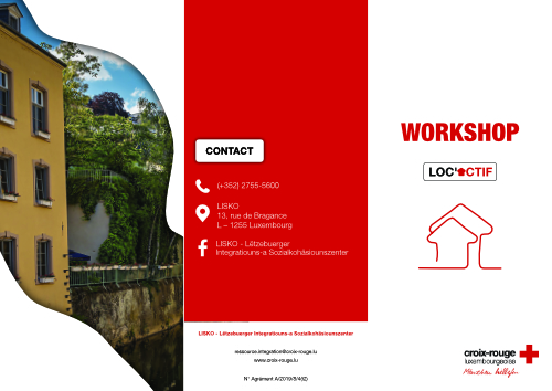 Flyer of a workshop dedicated to housing in Luxembourg for the Red Cross.