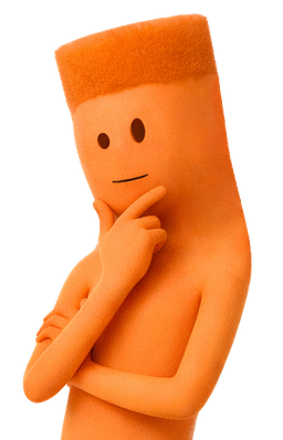 Orange Emplify character with a thoughtful pose, representing Leadership.
