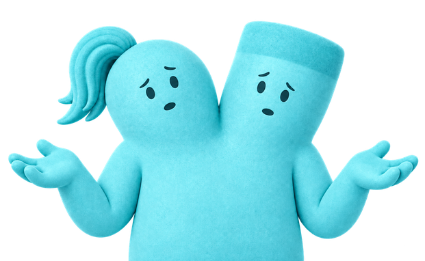 Two worried blue characters shrugging