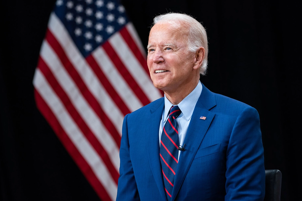 President Joe Biden with the American flag in the background without veneer moving in debate