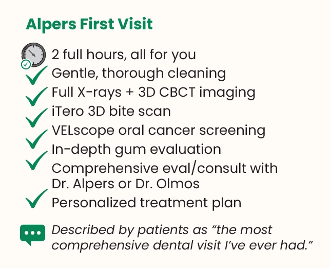 Alpers Dentistry first visit for new patients is comprehensive, thoughtful and thorough