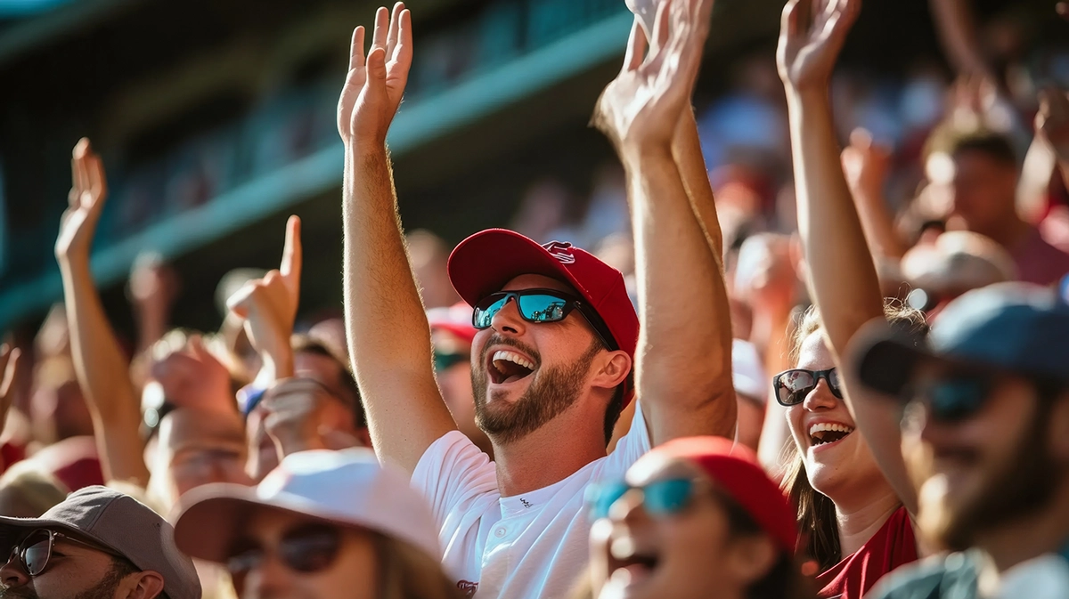 Fans cheering for the Arizona Diamondbacks at Salt River Fields in Central Scottsdale.