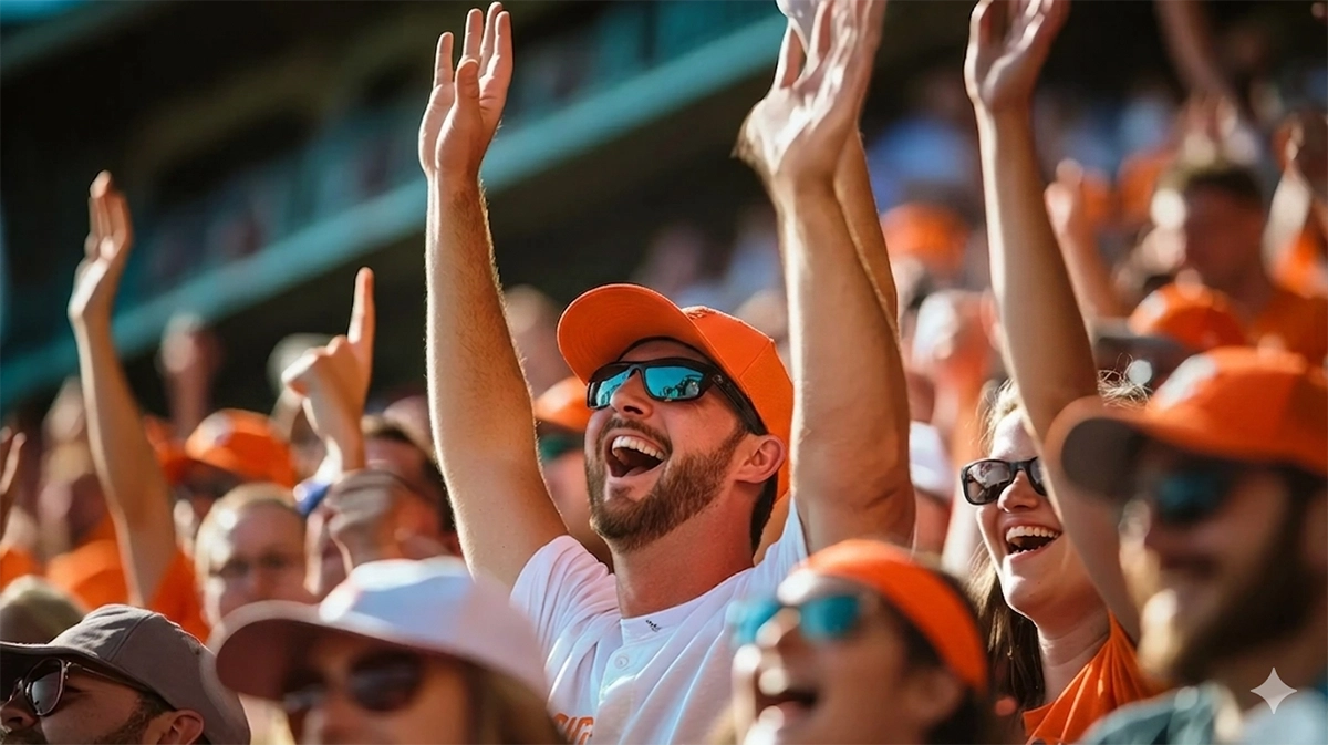 Fans cheering for the Giants at Scottsdale Stadium in South Scottsdale.