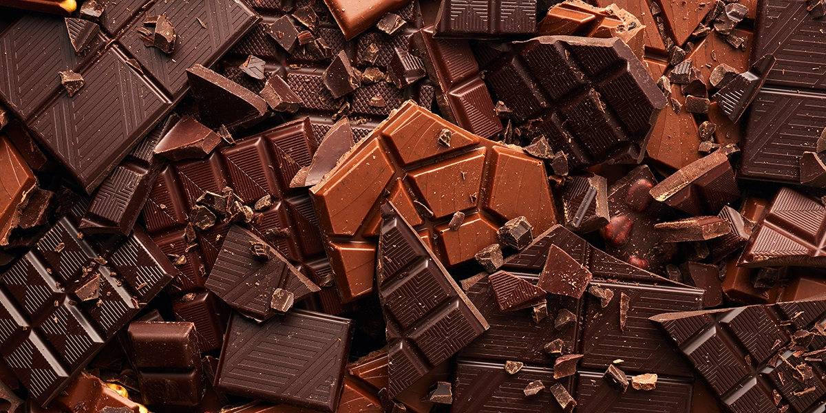 Assorted pieces of milk and dark chocolate, generally a better Halloween candy choice for teeth than sticky or hard candies.