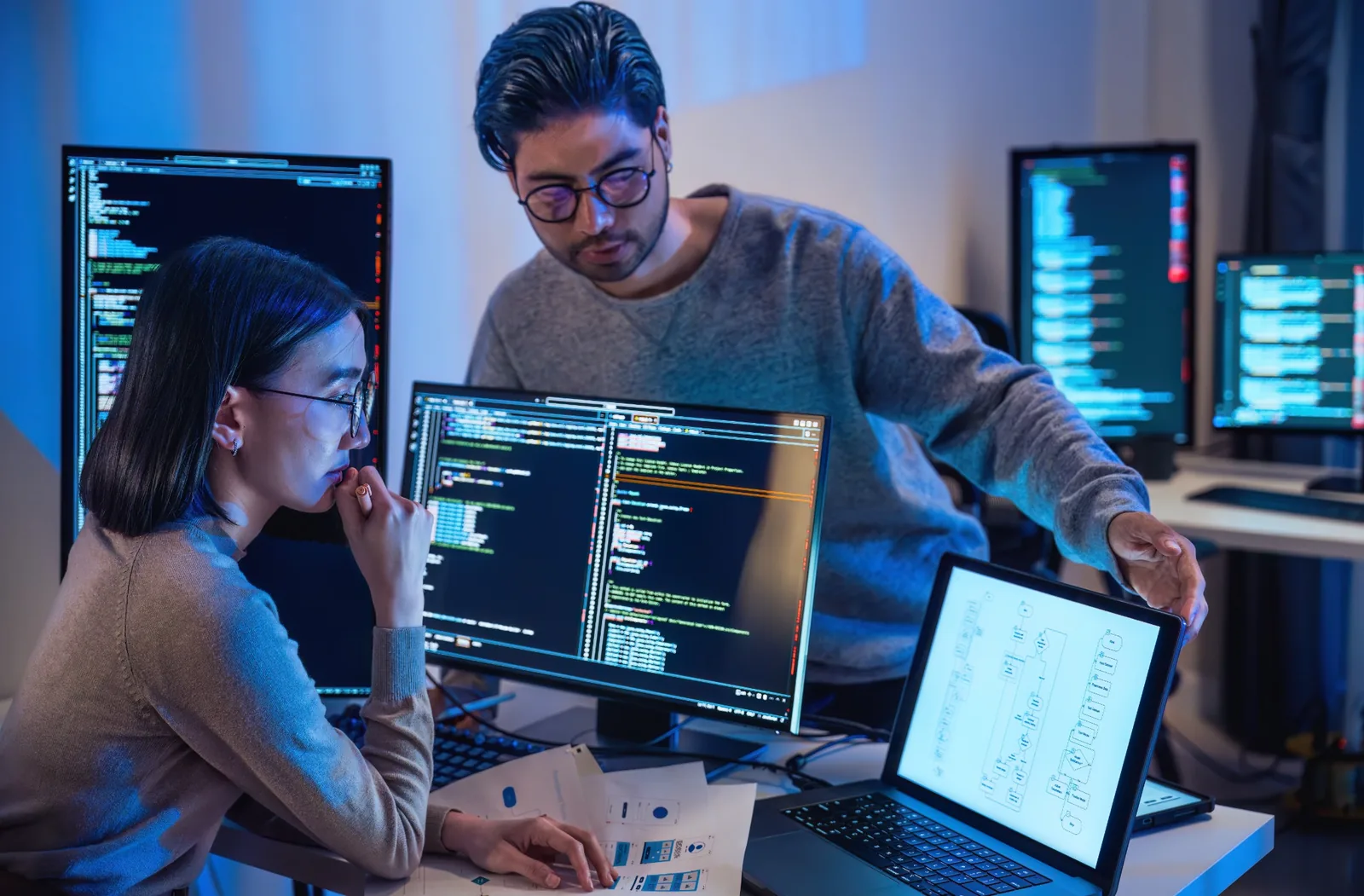 DevOps team collaborating on software development and delivery