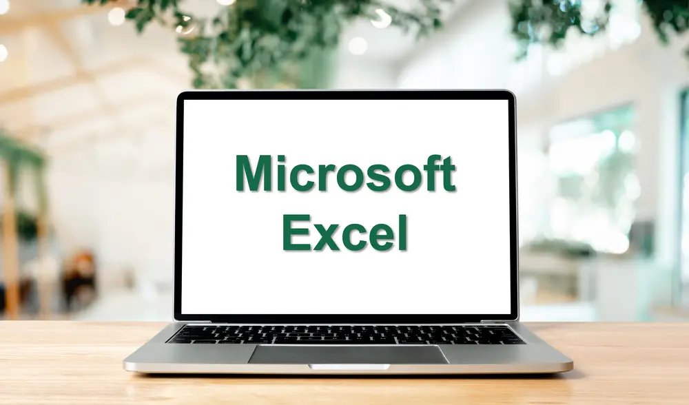 Image of laptop displaying an image containing the words Microsoft Excel