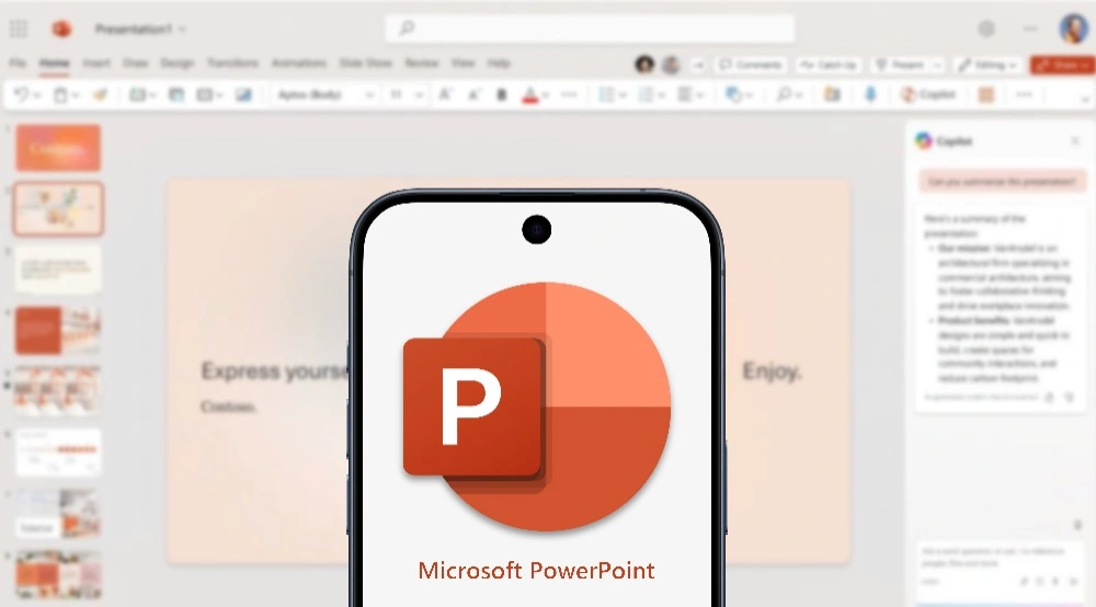 A photo of the Microsoft PowerPoint application