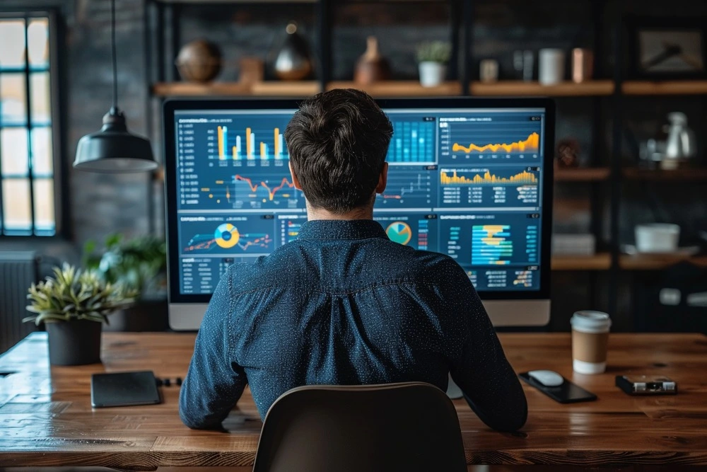 A photo of a man using Power BI