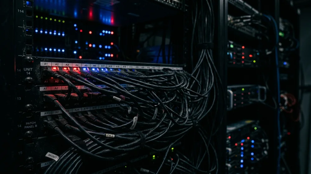 Network switch and server rack cabling in a data centre