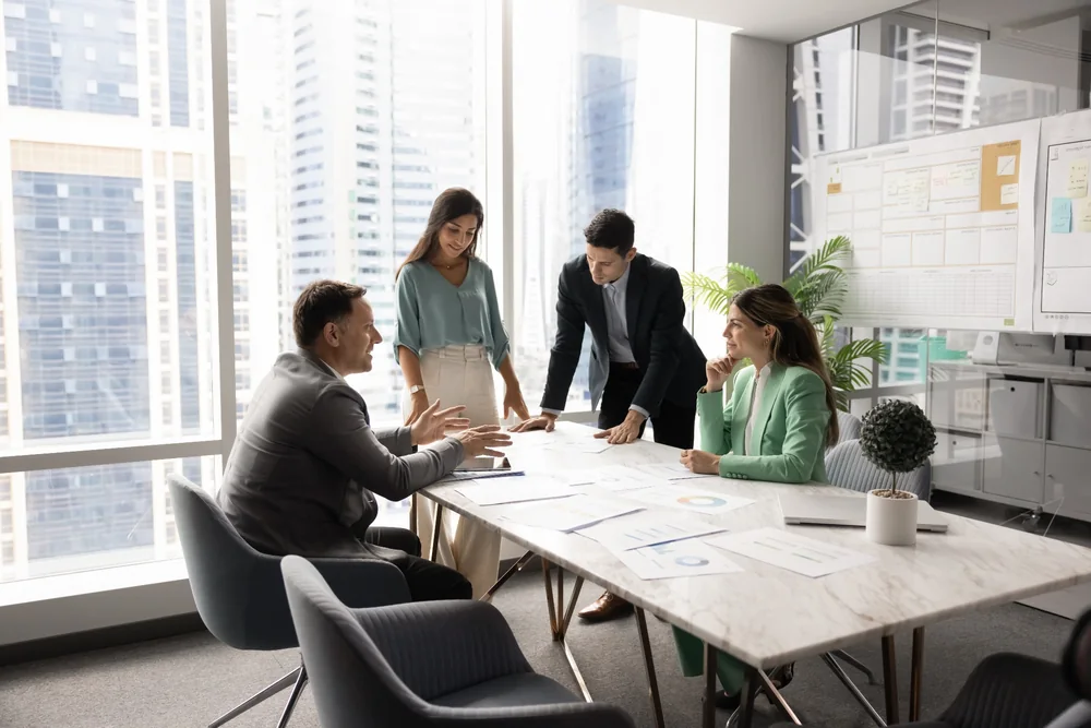Project management team planning work together during a business meeting