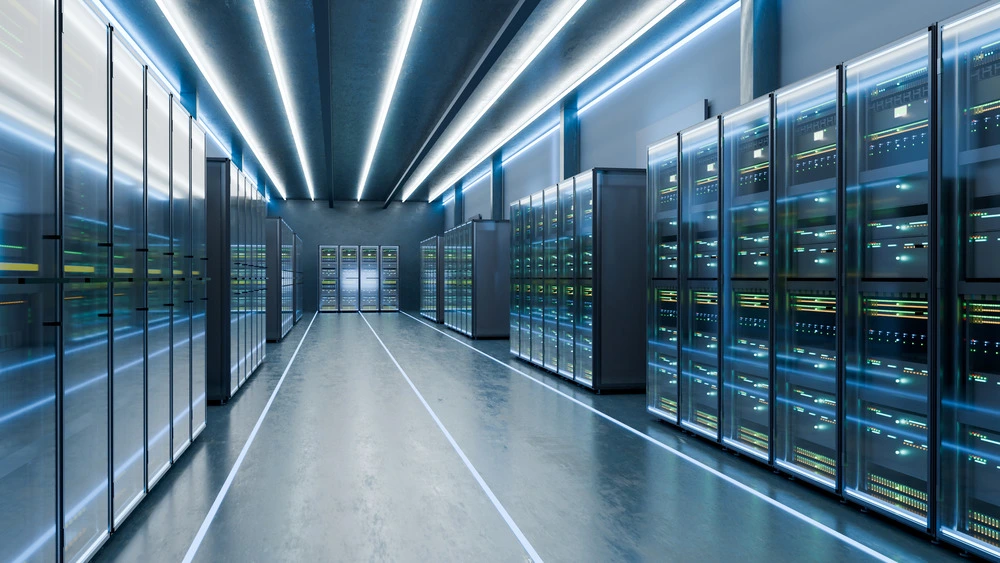 Modern cloud data centre with rows of server infrastructure