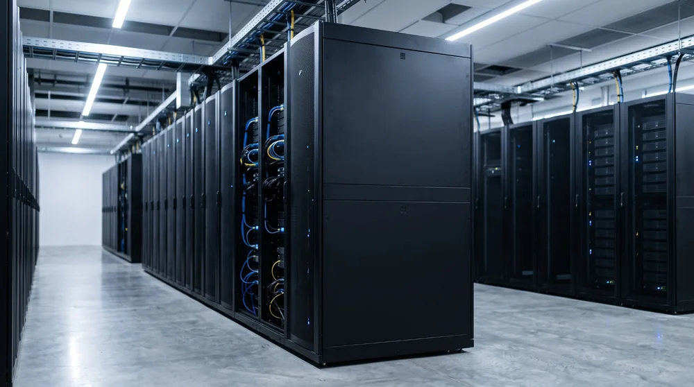 Rows of server racks in a modern data centre requiring controlled cooling and airflow