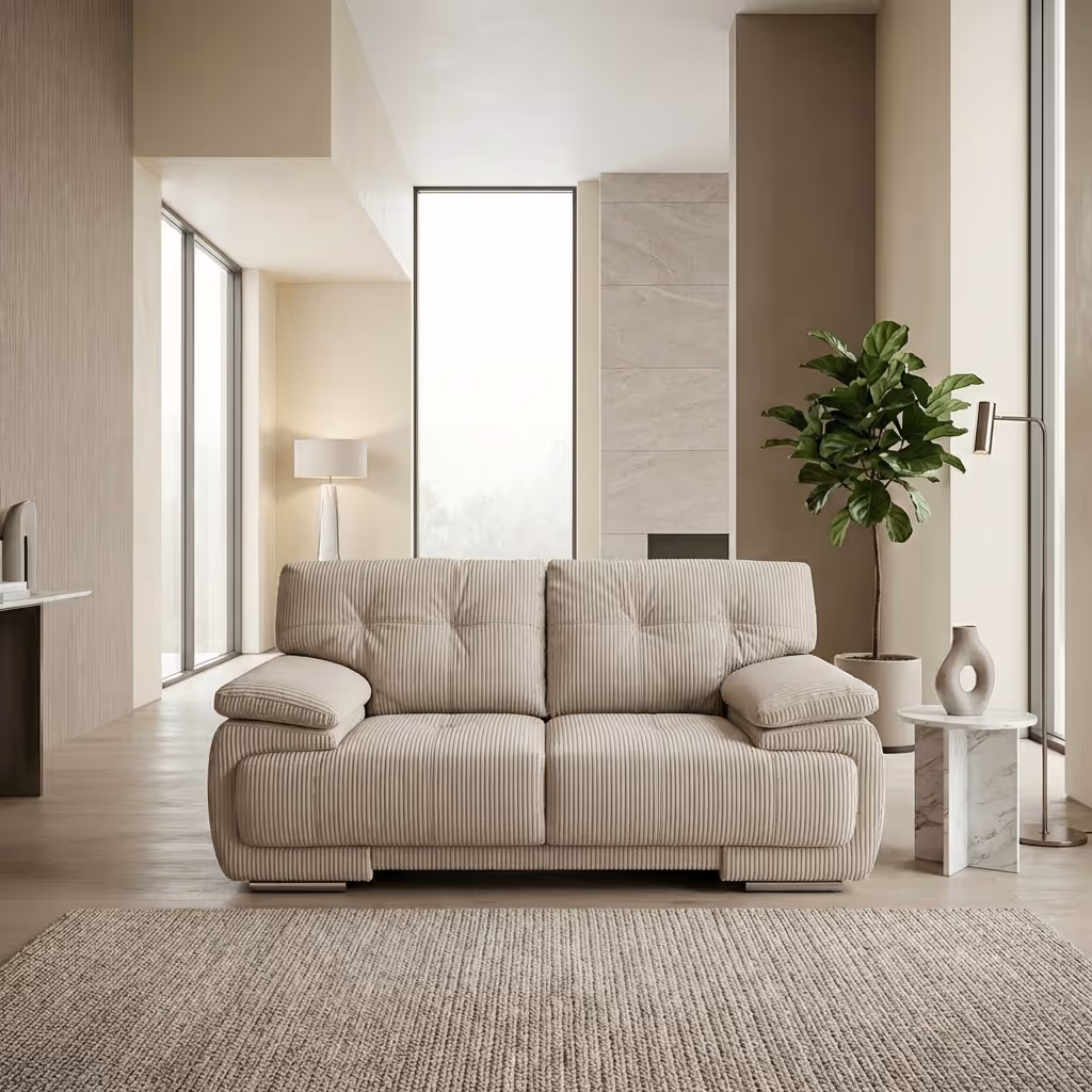 Двуместен диван от червена телешка кожа.