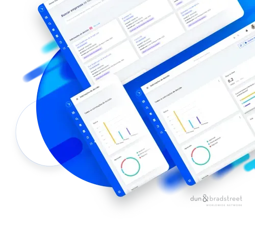 Imagem da plataforma CIAL360 em diversas dimensões de tela junto com o logo da Dun & Bradstreet.