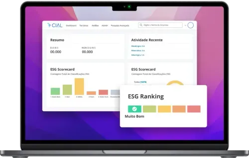 Imagem do Supplier+ mostrando um gráfico de ESG Ranking e ESG Scorecard do fornecedor.