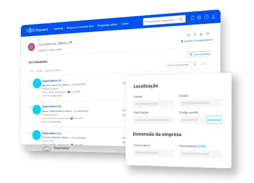 Dashboard mockup da plataforma Hoovers.