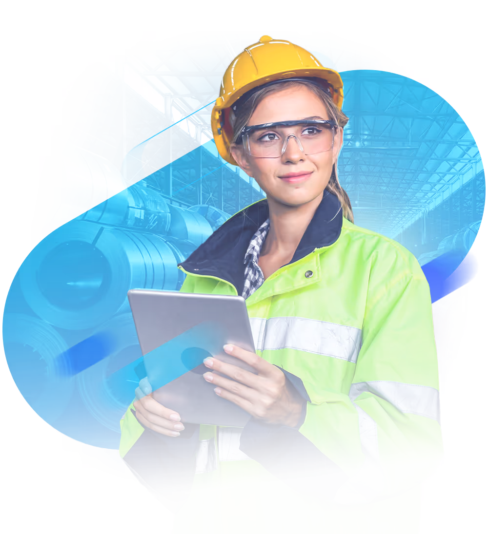 Imagem de uma mulher sorrindo, segurando um tablet e conferindo os cases de sucesso da CIAL.