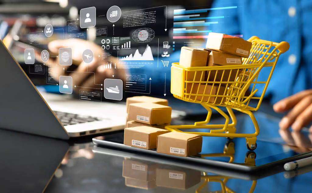 Carrinho de compras e sistemas representando processos de procurement