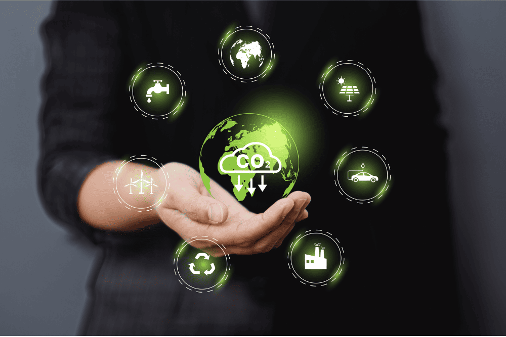 Uma pessoa segurando a sustentablidade em suas mãos