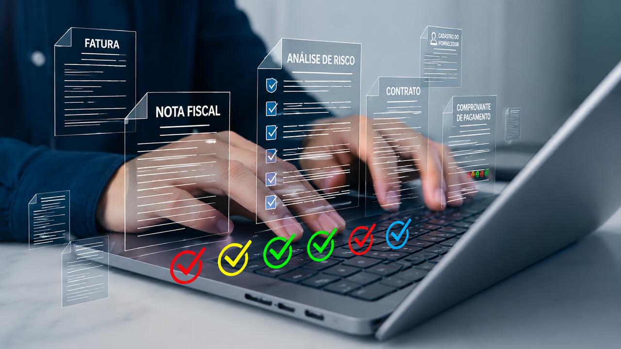 Profissional gerencia documentos digitais de cadastro, contratos e análise de risco para qualificação de parceiros comerciais.