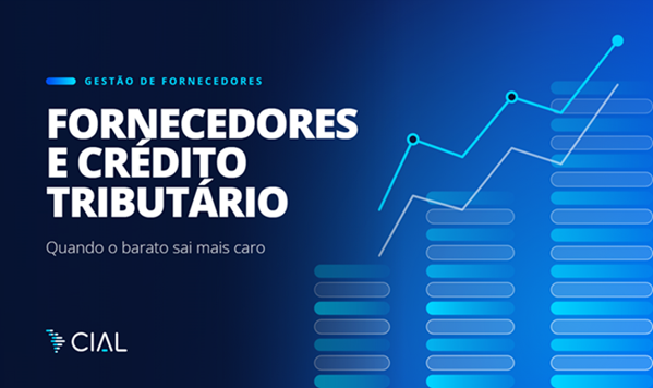 Profissional de compras analisa dados de fornecedores e crédito tributário em tela de computador