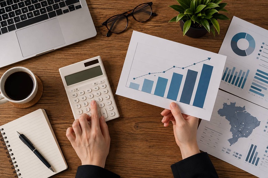 Análise preditiva de crédito com gráficos financeiros, calculadora e indicadores para avaliação de risco