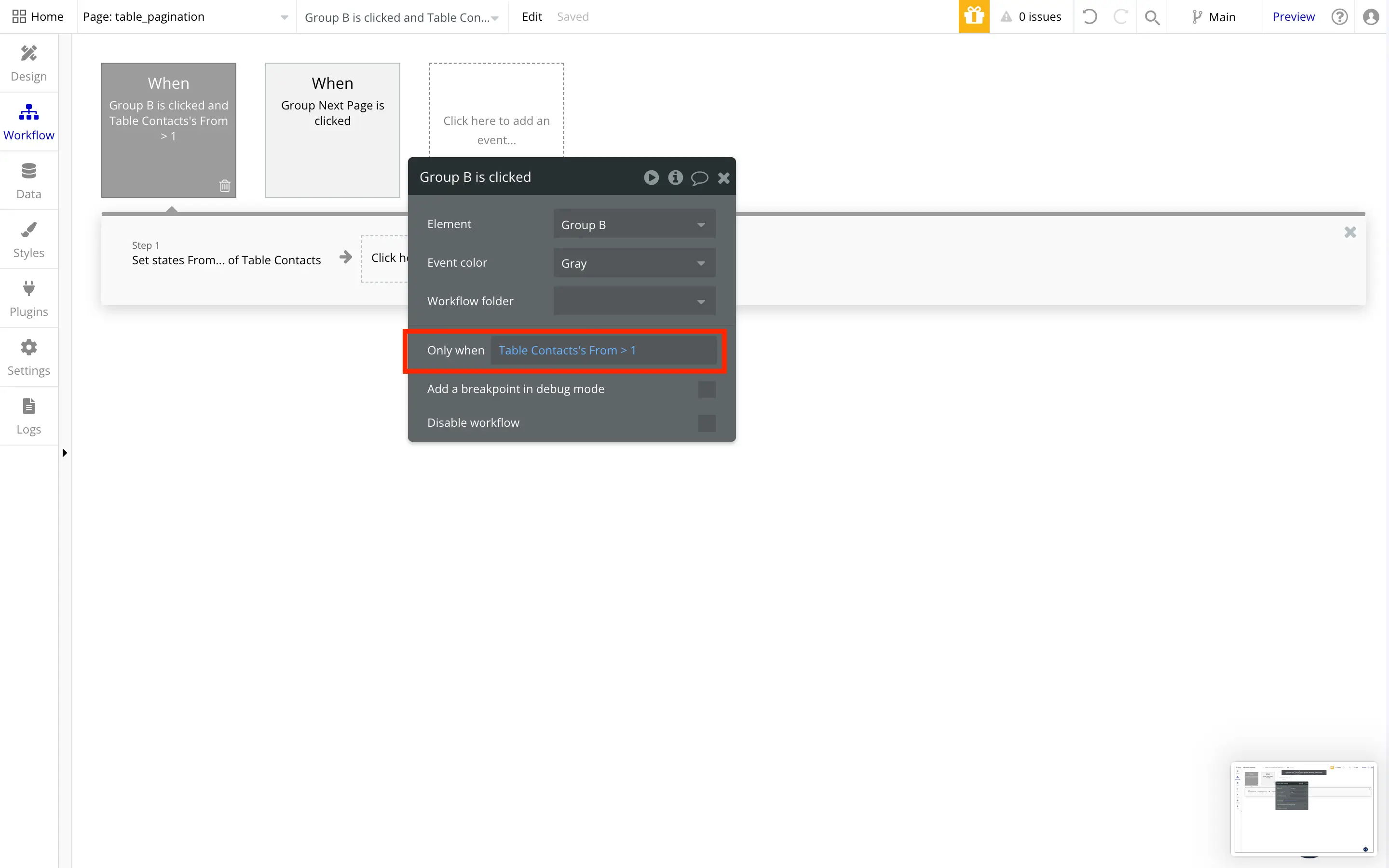 bubble.io table element conditions