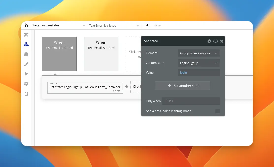 bubble.io set a custom state