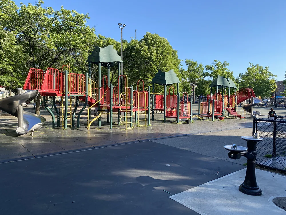 Hoyt Playground in Astoria Queens is big and spacious with multiple pieces of climbing equipment. 