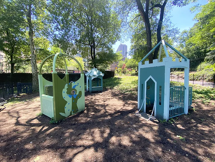 These little booths are decorated like a renaire in the Anne Loftus Playground in upper Manhattan