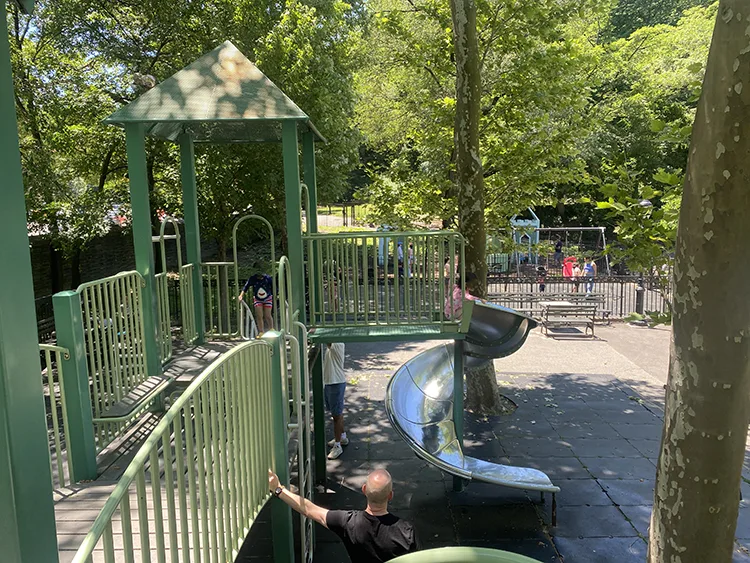 A spiral slide at the Anne Loftus playgorund